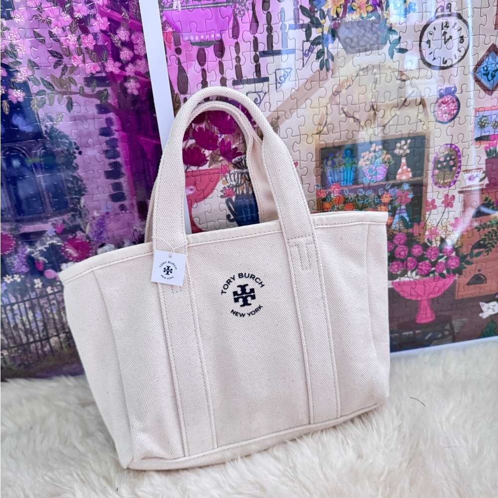 Tory Burch Natural Canvas Mini Tote Bag